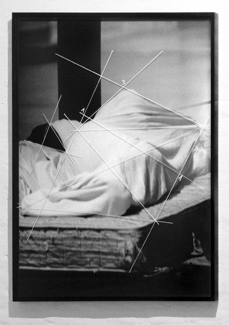Senza Titolo, black and white photo, permanent marker on glass, 2011